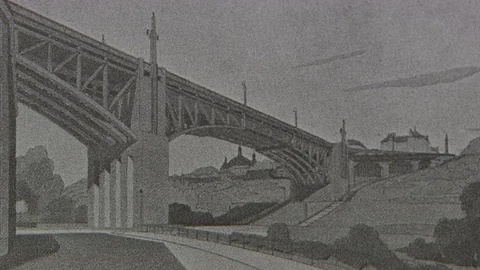 Jeden z historických návrhů mostu přes Nuselské údolí