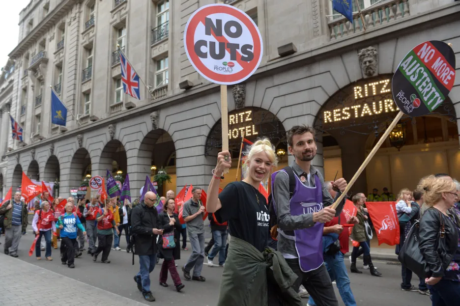 Demonstrace odborářů v Londýně