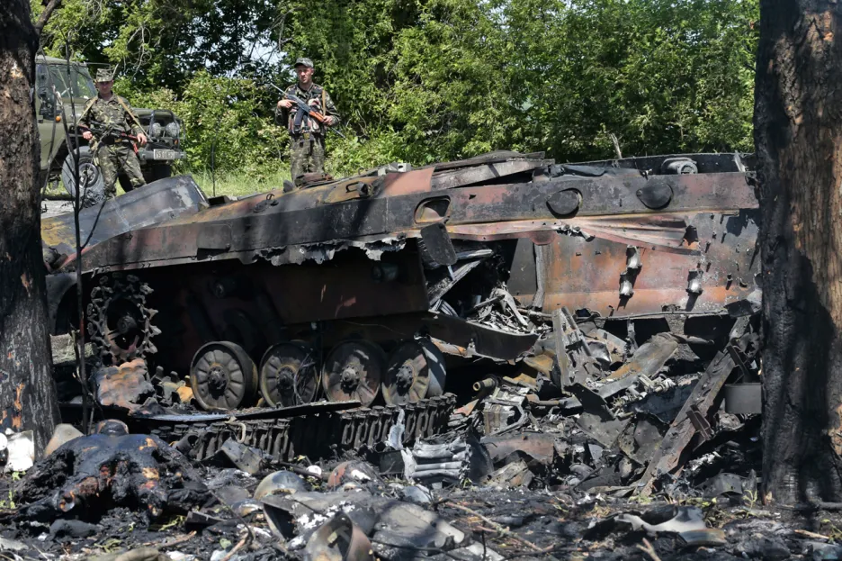 Následky bojů u ukrajinské obce Blahodatne