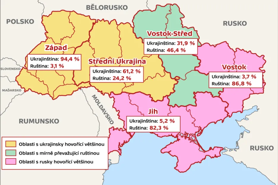 Rozdělení Ukrajiny podle převládajícího jazyka