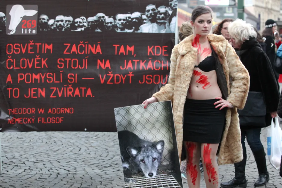 Protest za práva zvířat ke Světovému dni bez kožešin
