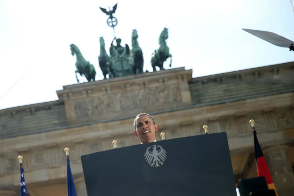 Barack Obama při projevu v Berlíně