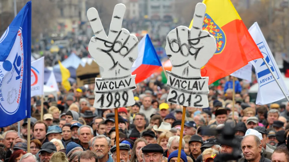 Pražská protivládní demonstrace odborů a občanských iniciativ