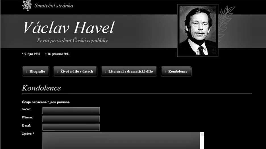 Smuteční stránka na internetu - Václav Havel