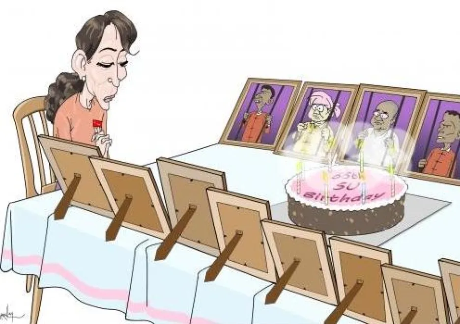 Karikatura oslavy narozenin Su ťij