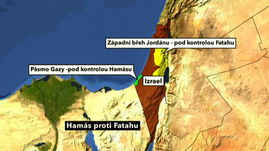 Území pod kontrolou Fatahu a Hamasu