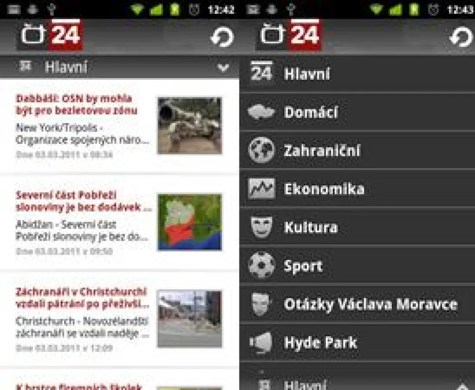 Aplikace ČT24 pro Android