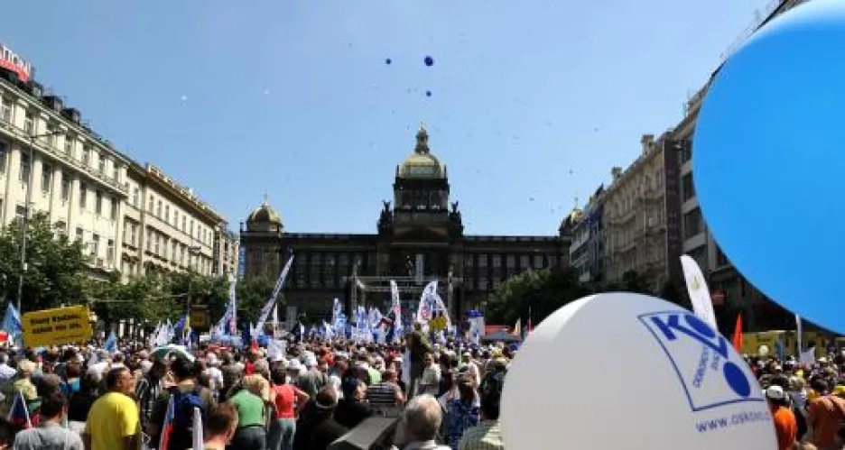 Odborová demonstrace na Václavském náměstí