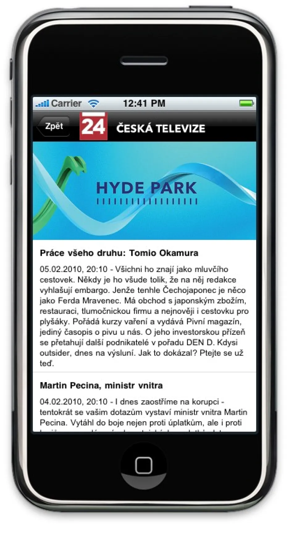 Aplikace webu ČT24 pro iPhone