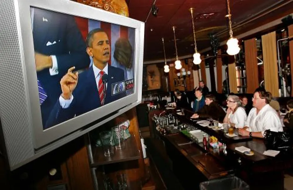 Sledování Obamova projevu v New Hampshiru
