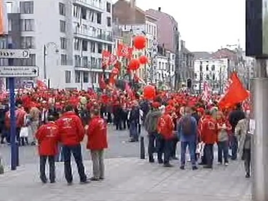 Demonstrace odborářů v Bruselu