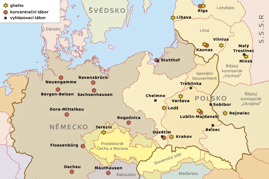 Mapa nacistických koncentračních táborů