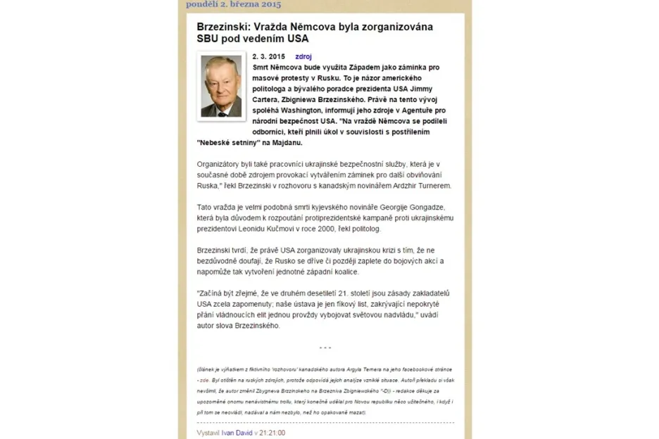 Weby informují o rozhovoru s Brzezinským