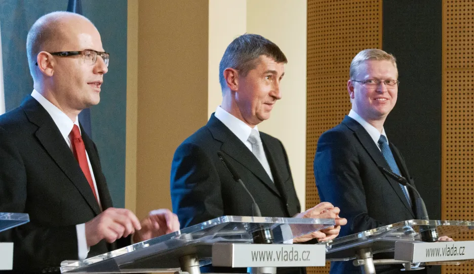 Lídři koalice Bohuslav Sobotka, Andrej Babiš a Pavel Bělobrádek.