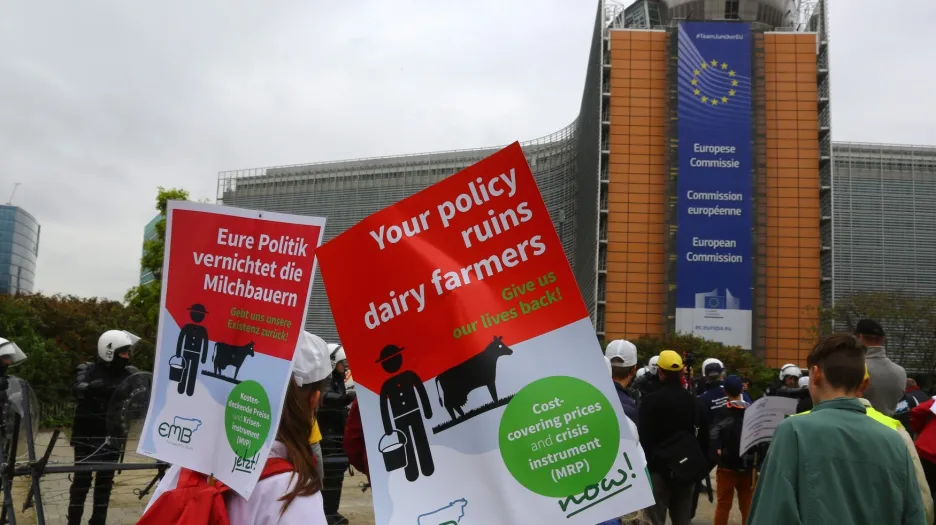 Zemědělci v Bruselu protestují kvůli mléku
