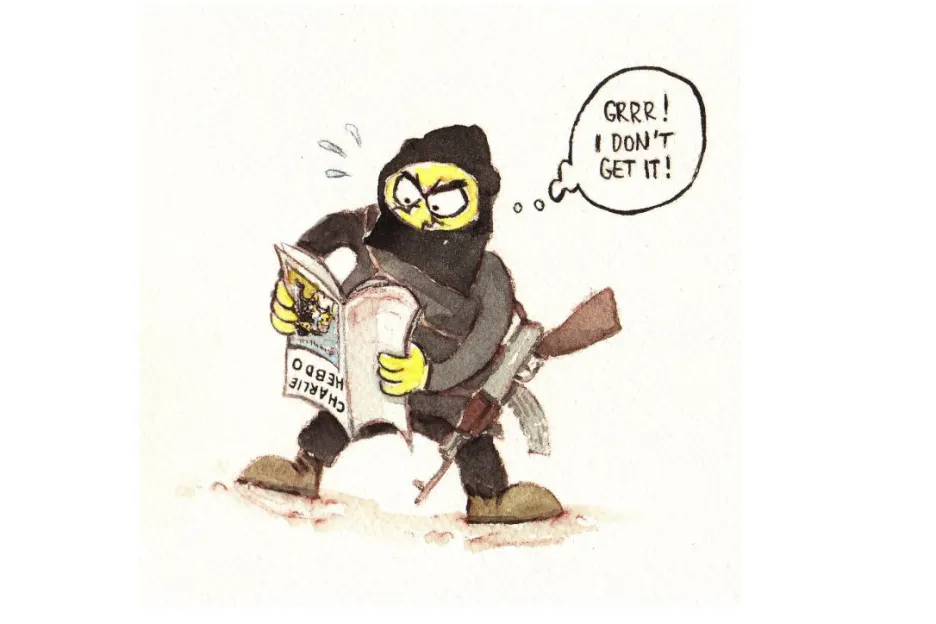 Karikatury a kresby sdílené na sociálních sítích po útocích na redakci Charlie Hebdo v lednu 2015