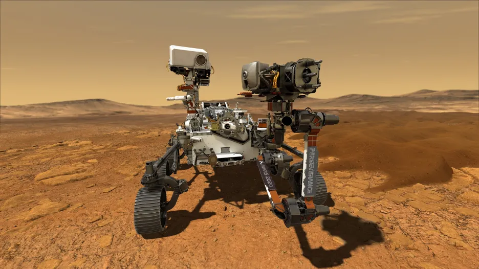 Vizualizace roveru Perseverance na Marsu